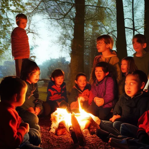 

This image shows a group of children gathered around a campfire, listening to a storyteller. The children are captivated by the story, and the warm glow of the fire creates a cozy atmosphere. The image illustrates how to organize a