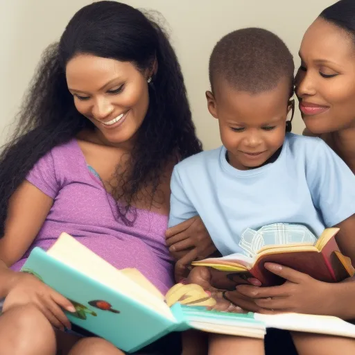 

This image shows a mother and her two children reading a book together. The mother is smiling and the children look engaged and happy. The image conveys the idea that reading stories together can be a fun and rewarding experience for the whole family.